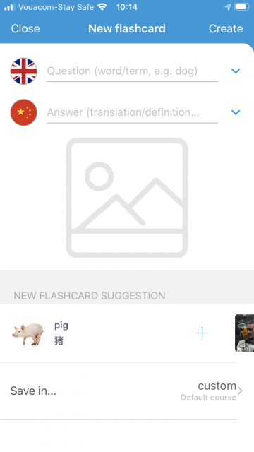 VocApp flashcard suggestions