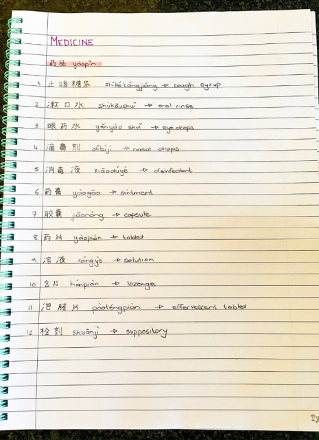 Mandarin medicine vocab