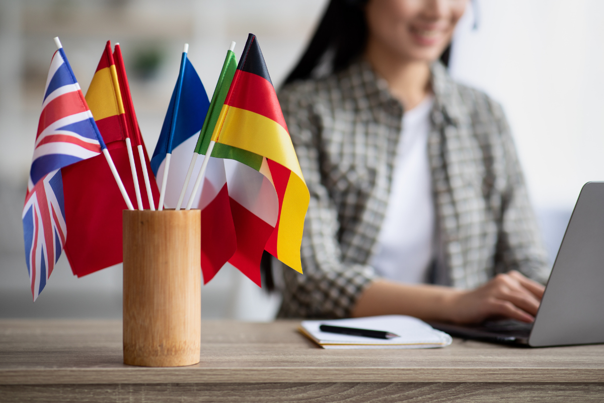 Foreign language teacher with flags